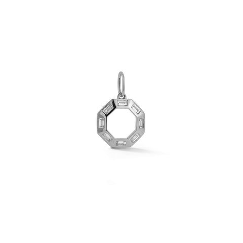 White Gold-1^Designer Diamond Necklaces: Sadie Pearl Hexagon Baguette Charm in White Gold 