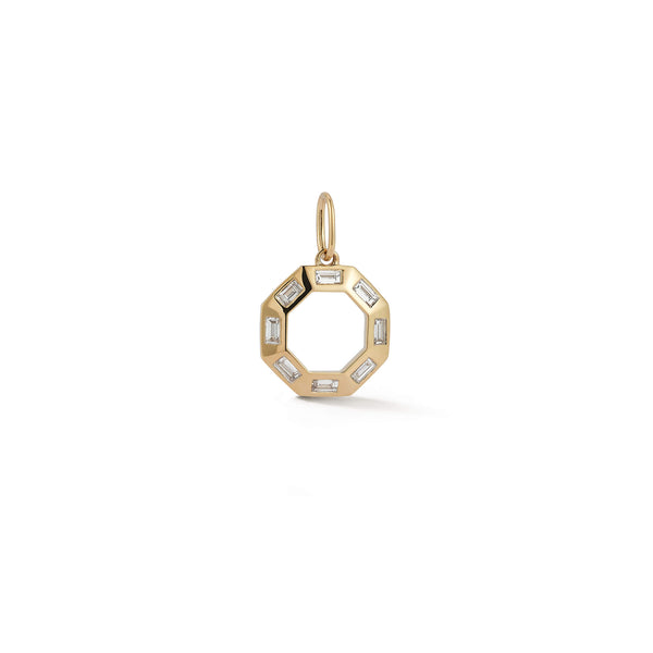 Yellow Gold-1^Designer Diamond Necklaces: Sadie Pearl Hexagon Baguette Charm in Yellow Gold 