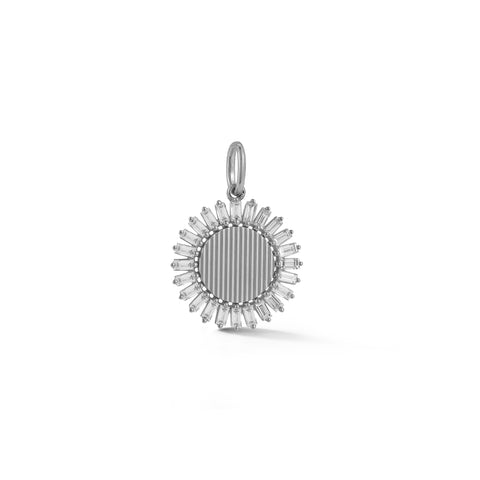 White Gold-1^Designer Diamond Necklaces: Teddi Paige Fluted Baguette Flower Charm in White Gold