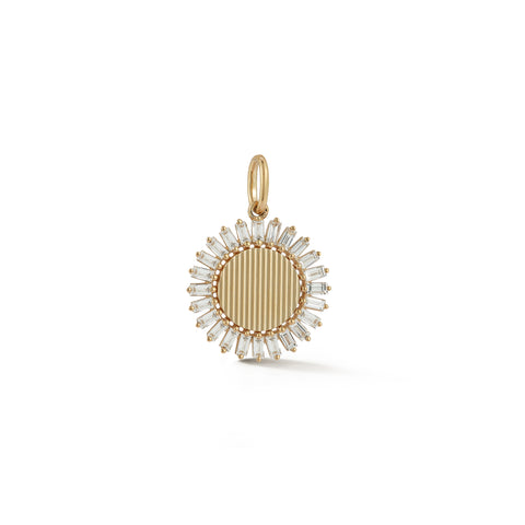 Yellow Gold-1^Designer Diamond Necklaces: Teddi Paige Fluted Baguette Flower Charm in Yellow Gold