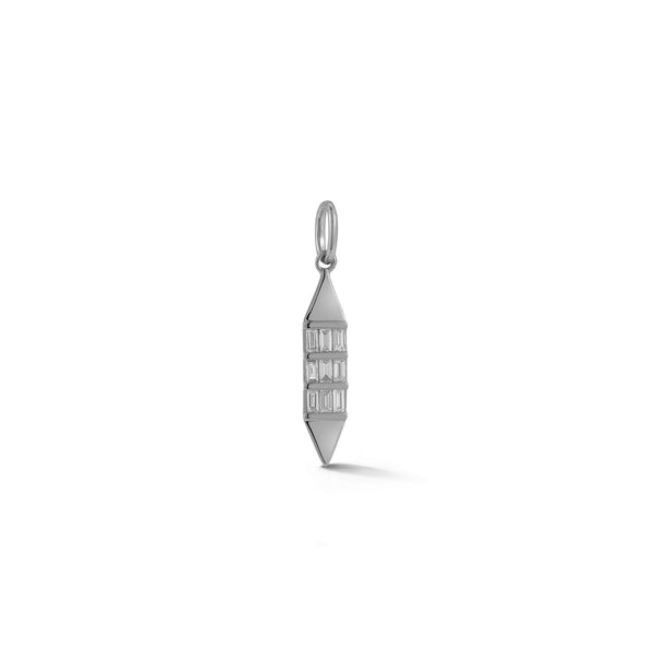 White Gold-1^Designer Diamond Necklaces: Sadie Pearl Gold Tag Baguette Charm in White Gold