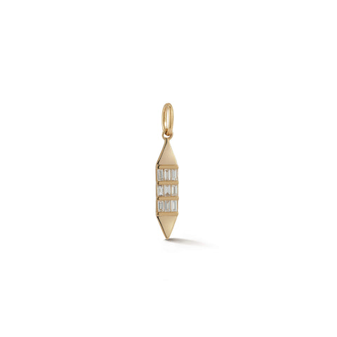 Yellow Gold-1^Designer Diamond Necklaces: Sadie Pearl Gold Tag Baguette Charm in Yellow Gold