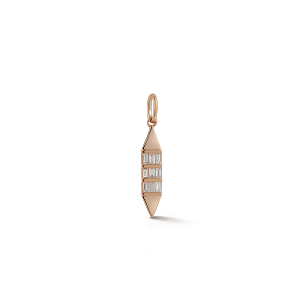 Rose Gold-1^Designer Diamond Necklaces: Sadie Pearl Gold Tag Baguette Charm in Rose Gold