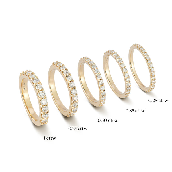 Yellow Gold-5^Diamond Halfway Bands: DRD Half Way Round Band - 0.25 Cttw Yellow Gold