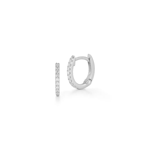 White Gold-1^Diamond Huggie Earrings: DRD Huggies - Gold & Diamond Huggie Earrings in White Gold