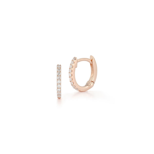 Rose Gold-1^Diamond Huggie Earrings: DRD Huggies - Gold & Diamond Huggie Earrings in Rose Gold