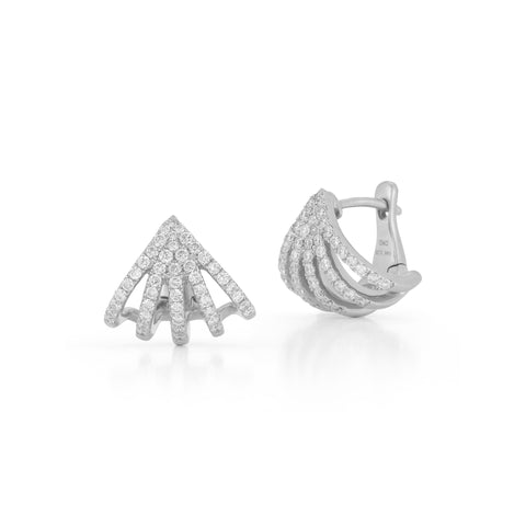 White Gold-1^Diamond Huggie Earrings: Sarah Leah Five Burst Huggies in White Gold