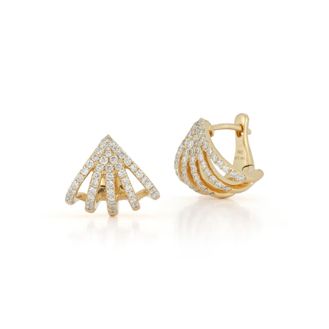 Yellow Gold-1^Diamond Huggie Earrings: Sarah Leah Five Burst Huggies in Yellow Gold