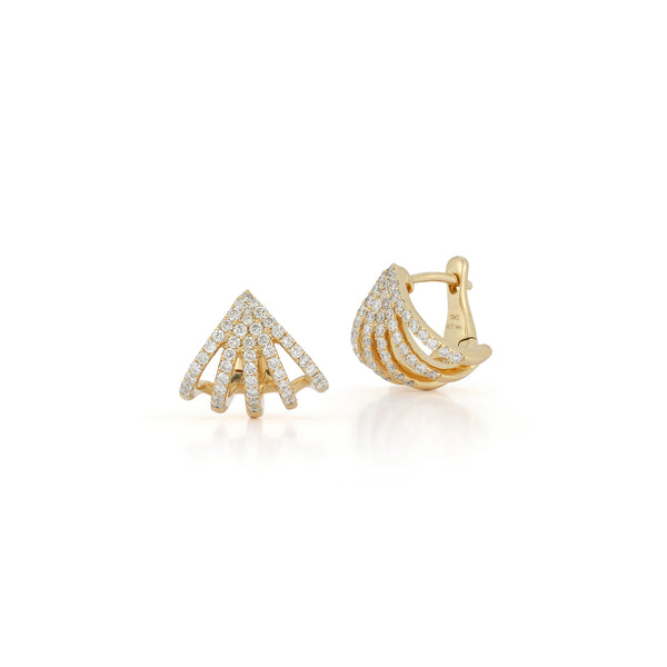 Yellow Gold-1^Diamond Huggie Earrings: Sarah Leah Five Burst Huggies in Yellow Gold Thumbnail-only