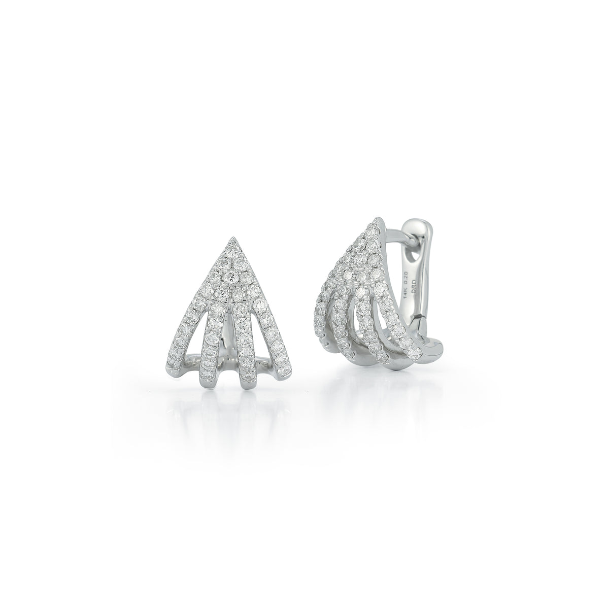 White Gold-1^Diamond Huggie Earrings: Sarah Leah Four Burst Huggies in White Gold