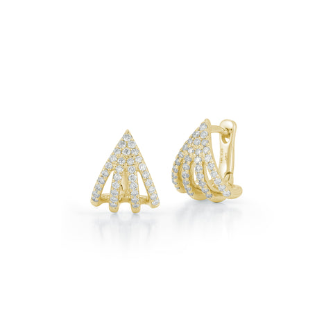 Yellow Gold-1^Diamond Huggie Earrings: Sarah Leah Four Burst Huggies in Yellow Gold