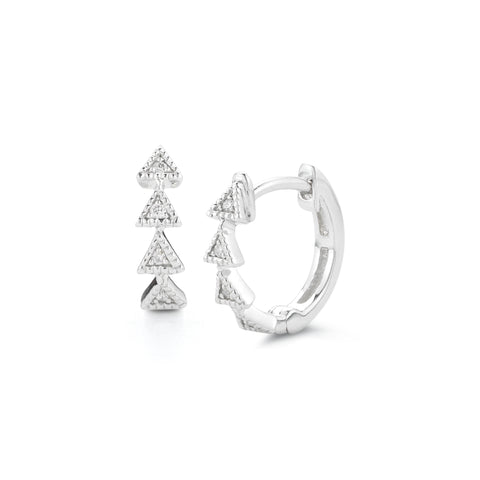 White Gold-1^Diamond Huggie Earrings: Emily Sarah Triangle Huggies in White Gold