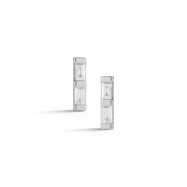 White Gold-1^Designer Stud Earrings: Sadie Pearl Double Baguette Studs in White Gold