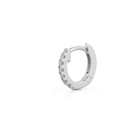 White Gold-1^Diamond Huggie Earrings: DRD Single Mini Huggie in White Gold