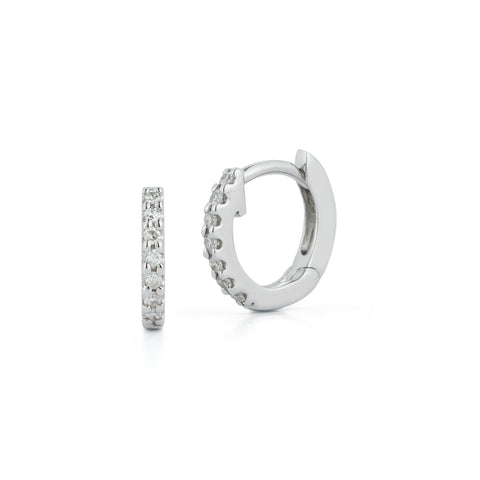 White Gold-1^Diamond Huggie Earrings: DRD Diamond Mini Huggies in 14K White Gold