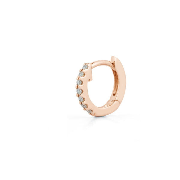 Rose Gold-1^Diamond Huggie Earrings: DRD Single Mini Huggie in Rose Gold