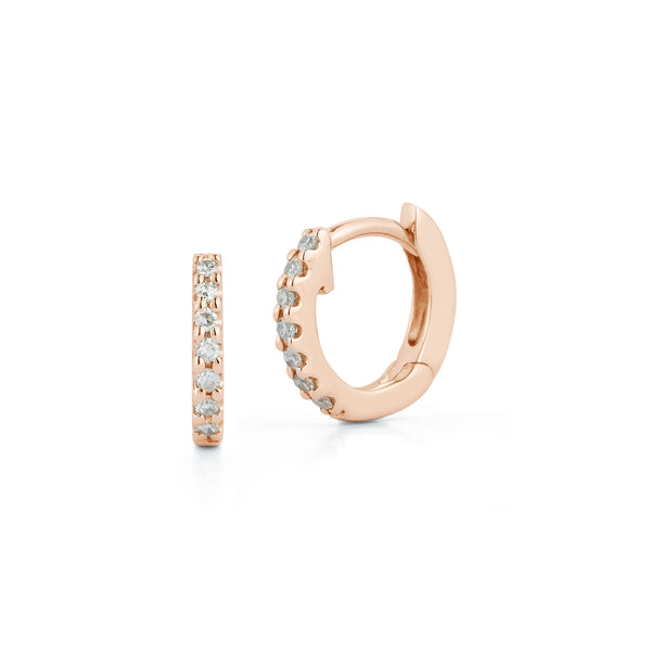 Rose Gold-1^Diamond Huggie Earrings: DRD Diamond Mini Huggies in 14K Rose Gold