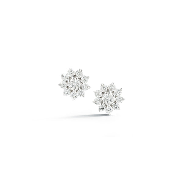 White Gold-1^Designer Stud Earrings: Jennifer Yamina Pointed Flower Studs in White Gold