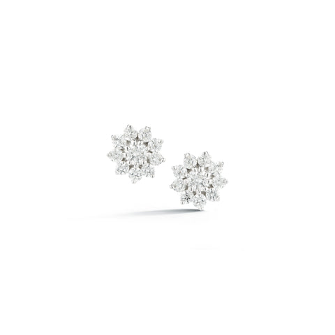 White Gold-1^Designer Stud Earrings: Jennifer Yamina Pointed Flower Studs in White Gold