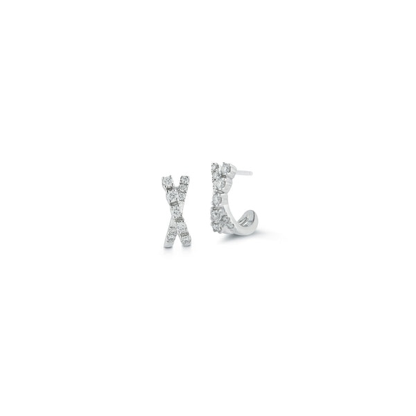 White Gold-1^Diamond Huggie Earrings: Ava Bea Crossover Mini Huggies in White Gold Thumbnail-only