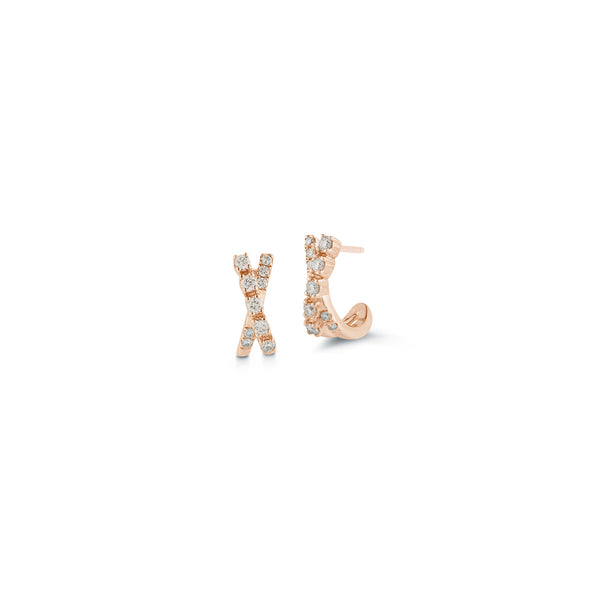 Rose Gold-1^Diamond Huggie Earrings: Ava Bea Crossover Mini Huggies in Rose Gold Thumbnail-only