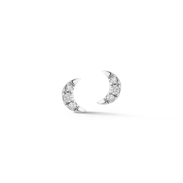 White Gold-1^Designer Stud Earrings: Mini Crescent Moon Studs in White Gold