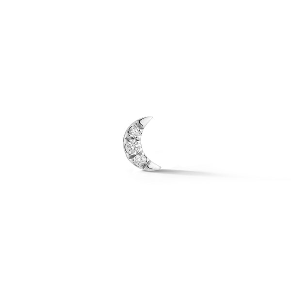 White Gold-1^Single Stud Earrings: Mini Crescent Moon Single Stud in White Gold