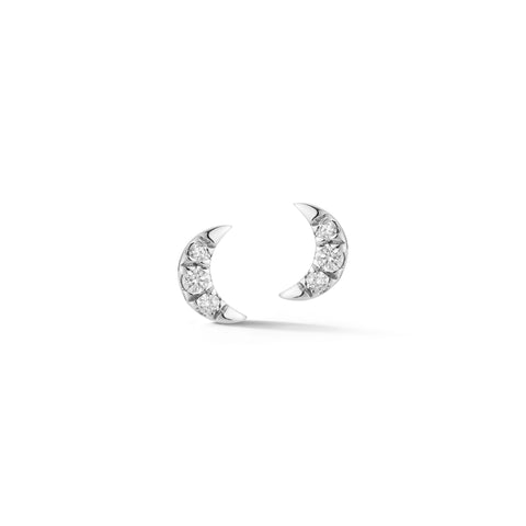 White Gold-1^Designer Stud Earrings: Mini Crescent Moon Studs in White Gold