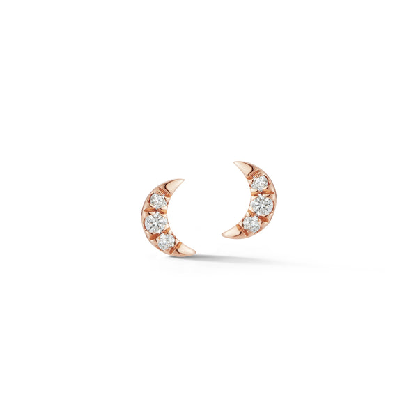 Rose Gold-1^Designer Stud Earrings: Mini Crescent Moon Studs in Rose Gold