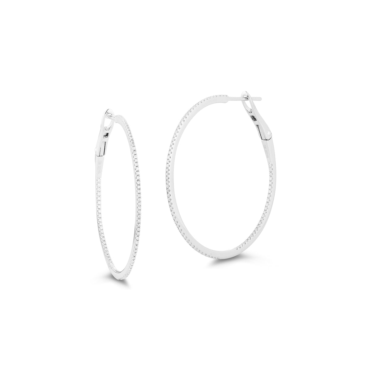 White Gold-1^Gold Diamond Hoops: DRD Medium Large Hoops in White Gold