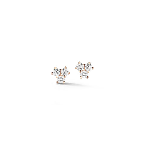 Rose Gold-1^Designer Stud Earrings: Mini Diamond Trio Studs in Rose Gold