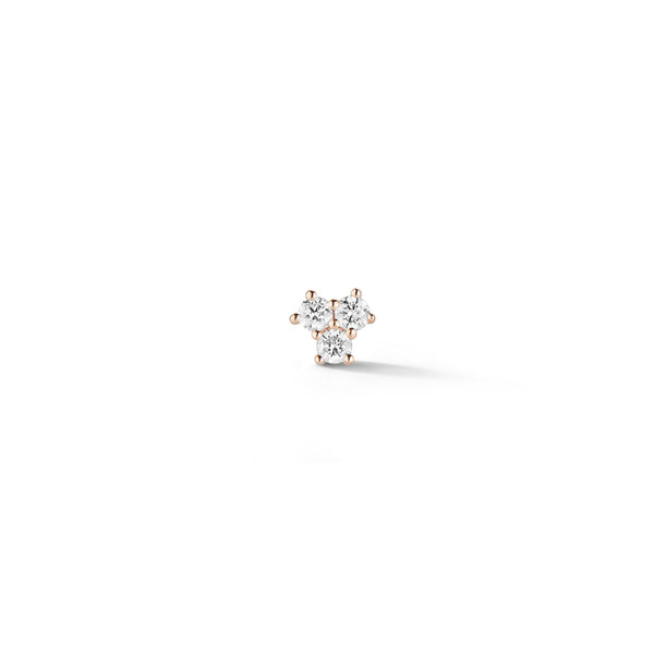 Rose Gold-1^Single Stud Earrings: Mini Diamond Single Trio Stud in Rose Gold