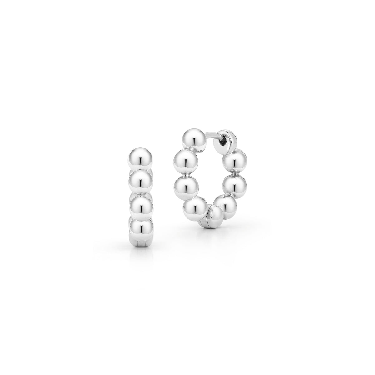 White Gold-1^Diamond Huggie Earrings: Poppy Rae Pebble Hoops in White Gold