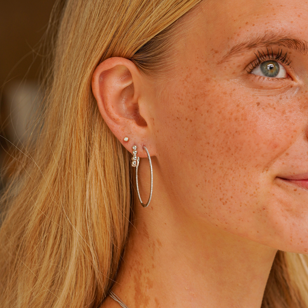 White Gold-3^Diamond Huggie Earrings: Poppy Rae Pebble Hoops in White Gold