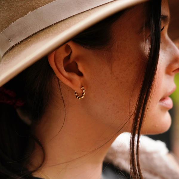 Rose Gold-2^Diamond Huggie Earrings: Poppy Rae Pebble Hoops in Rose Gold