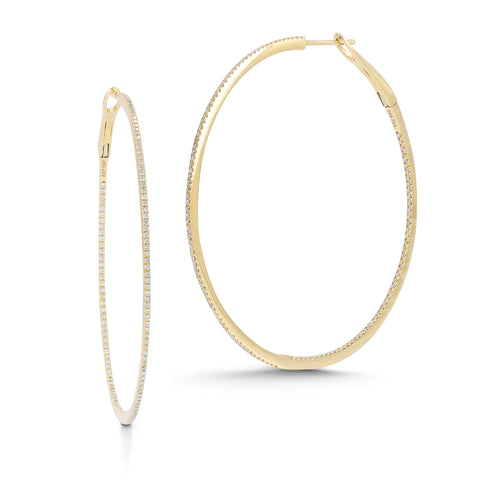 Yellow Gold-1^Gold Diamond Hoops: DRD Diamond Large Hoops in 14K Yellow Gold