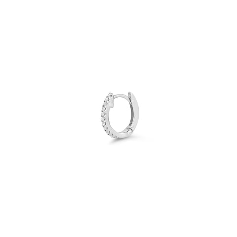 White Gold-1^Diamond Huggie Earrings: DRD Medium Single Huggie in White Gold