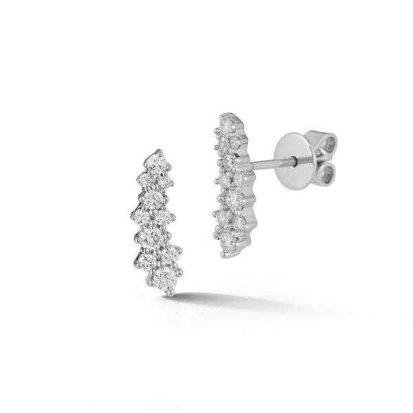 White Gold^1-Diamond Climber Stud Earrings: Vivian Lily Array Climbers in White Gold