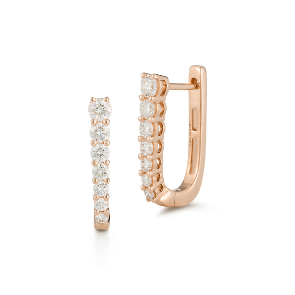 Rose Gold^1-Diamond Hoop Earrings: Ava Bea Graduating U Hoops in Rose Gold