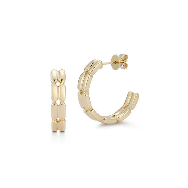 Yellow Gold-1^Designer Gold Hoops: Melody Eden Gold Bar Double Row Hoops in Yellow Gold