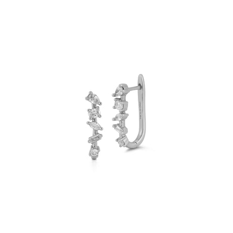 White Gold^1-Diamond Hoop Earrings: Alexa Jordyn Multi-Shape U Hoop in White Gold