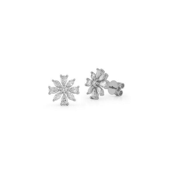 White Gold-1^Designer Stud Earrings: Alexa Jordyn Large Flower Studs in White Gold