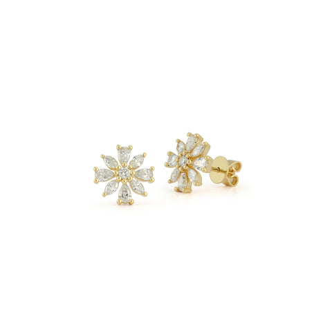 Yellow Gold-1^Designer Stud Earrings: Alexa Jordyn Large Flower Studs in Yellow Gold