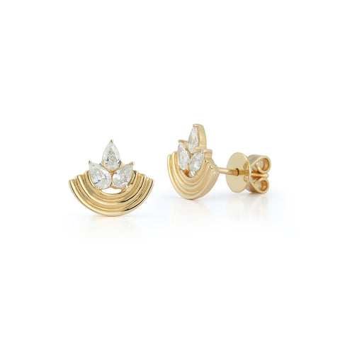 Yellow Gold-1^Designer Stud Earrings: Nana Bernice Pear Diamond Crescent Studs in Yellow Gold