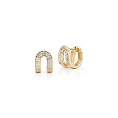 Yellow Gold-1^Diamond Huggie Earrings: Reversible Gold & Diamond Huggie Earrings in Yellow Gold