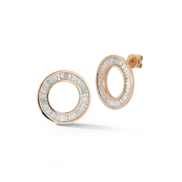 Rose Gold-1^Designer Diamond Earrings: Sadie Pearl Large Baguette Channel Set Earring in Rose Gold