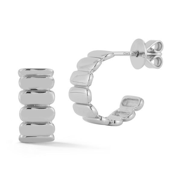 White Gold^1-Gold Huggie Earrings: Melody Eden Gold Bar Huggies in White Gold