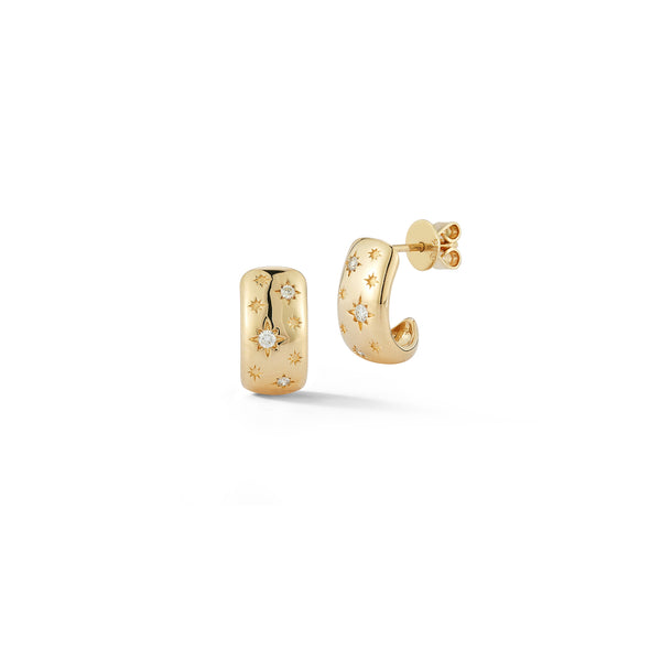 Yellow Gold-1^Diamond Huggie Earrings: Cynthia Rose Starburst Large Huggies in Yellow Gold