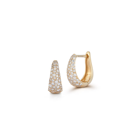 Yellow Gold-1^Diamond Huggie Earrings: DRD Large Tapered Hoops In Yellow Gold