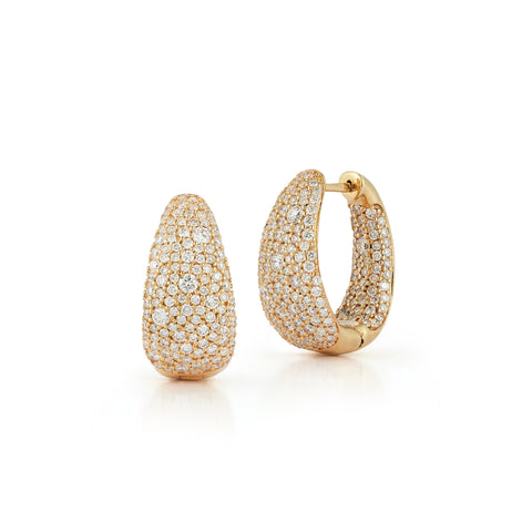 Yellow Gold-1^Diamond Huggie Earrings: DRD Jumbo Tapered Hoops In Yellow Gold